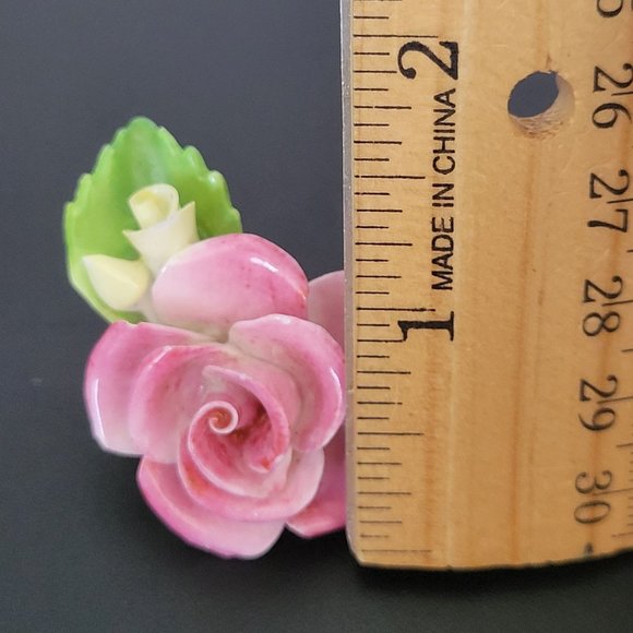 Cara China Staffordshire Pink Rose Floral Brooch Pin Vintage Made in England - Picture 7 of 8